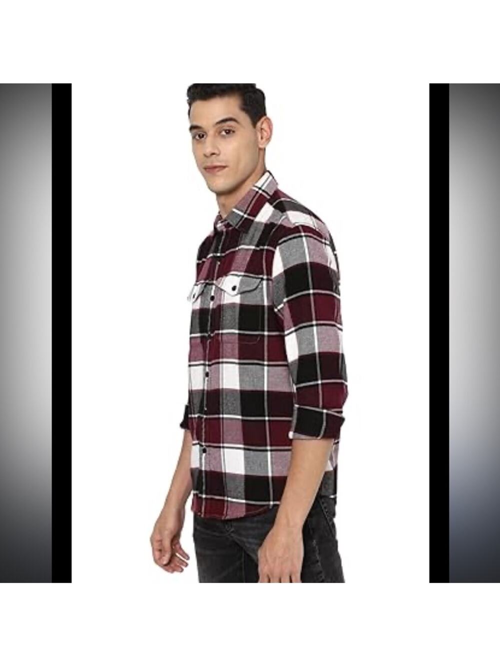 American Eagle Outfitters Men's Flannel Shirt Large Black Maroon
